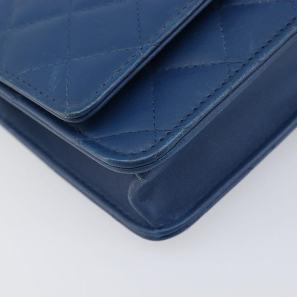 CHANEL Matelasse Trendy CC Chain Wallet Lamb Skin Blue Silver CC Auth 199460SAM