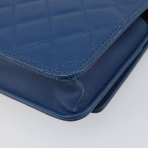 CHANEL Matelasse Trendy CC Chain Wallet Lamb Skin Blue Silver CC Auth 199460SAM