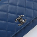 CHANEL Matelasse Trendy CC Chain Wallet Lamb Skin Blue Silver CC Auth 199460SAM-15