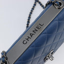 CHANEL Matelasse Trendy CC Chain Wallet Lamb Skin Blue Silver CC Auth 199460SAM-16