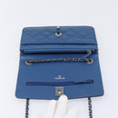 CHANEL Matelasse Trendy CC Chain Wallet Lamb Skin Blue Silver CC Auth 199460SAM-17