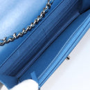 CHANEL Matelasse Trendy CC Chain Wallet Lamb Skin Blue Silver CC Auth 199460SAM-19