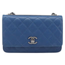 CHANEL Matelasse Trendy CC Chain Wallet Lamb Skin Blue Silver CC Auth 199460SAM-2