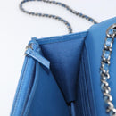 CHANEL Matelasse Trendy CC Chain Wallet Lamb Skin Blue Silver CC Auth 199460SAM-21