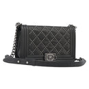 CHANEL Matelasse Boy Chanel Chain Bag Leather Black Silver CC Auth 199461SAM-1