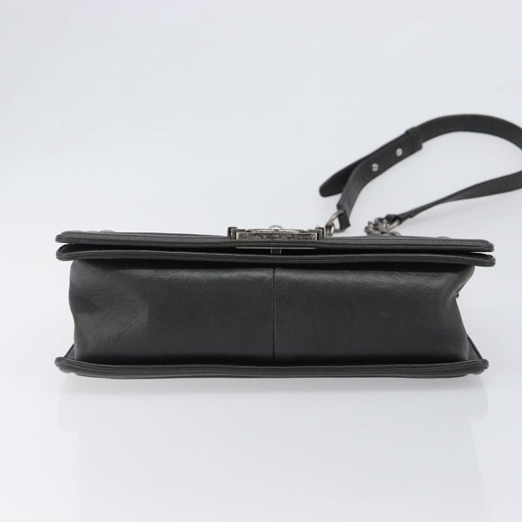 CHANEL Matelasse Boy Chanel Chain Bag Leather Black Silver CC Auth 199461SAM