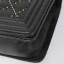 CHANEL Matelasse Boy Chanel Chain Bag Leather Black Silver CC Auth 199461SAM-15