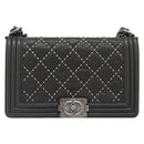CHANEL Matelasse Boy Chanel Chain Bag Leather Black Silver CC Auth 199461SAM-13