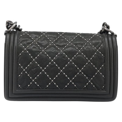 CHANEL Matelasse Boy Chanel Chain Bag Leather Black Silver CC Auth 199461SAM - 0