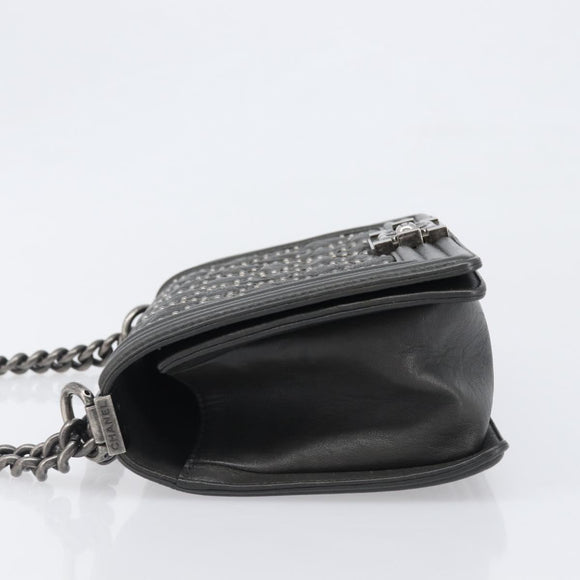 CHANEL Matelasse Boy Chanel Chain Bag Leather Black Silver CC Auth 199461SAM