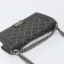 CHANEL Matelasse Boy Chanel Chain Bag Leather Black Silver CC Auth 199461SAM-6