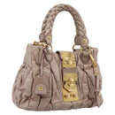 Miu Miu Matelasse Hand Bag Leather 2way Pink Gold Auth 199464A-1