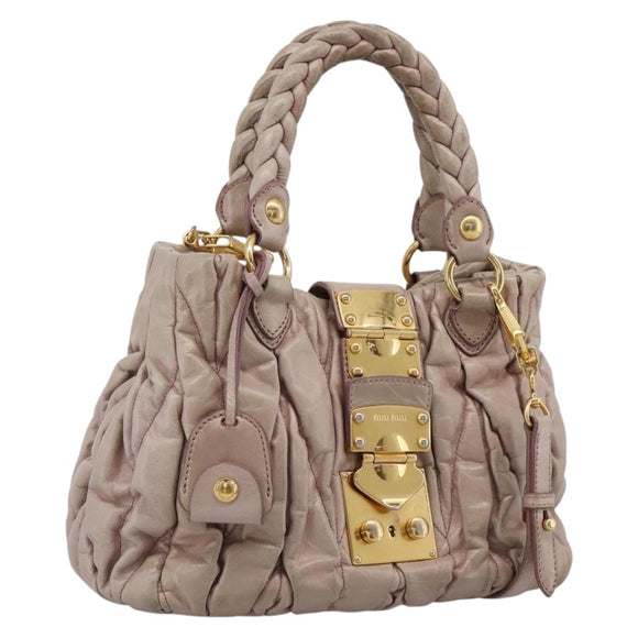 Miu Miu Matelasse Hand Bag Leather 2way Pink Gold Auth 199464A