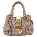 Miu Miu Matelasse Hand Bag Leather 2way Pink Gold Auth 199464A-13