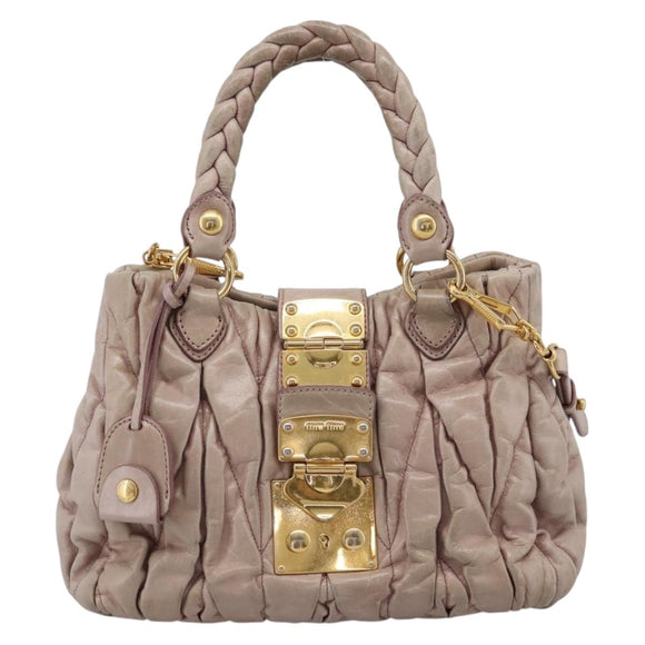 Miu Miu Matelasse Hand Bag Leather 2way Pink Gold Auth 199464A