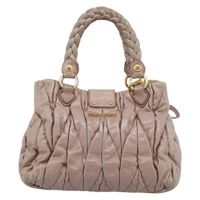 Miu Miu Matelasse Hand Bag Leather 2way Pink Gold Auth 199464A - 0