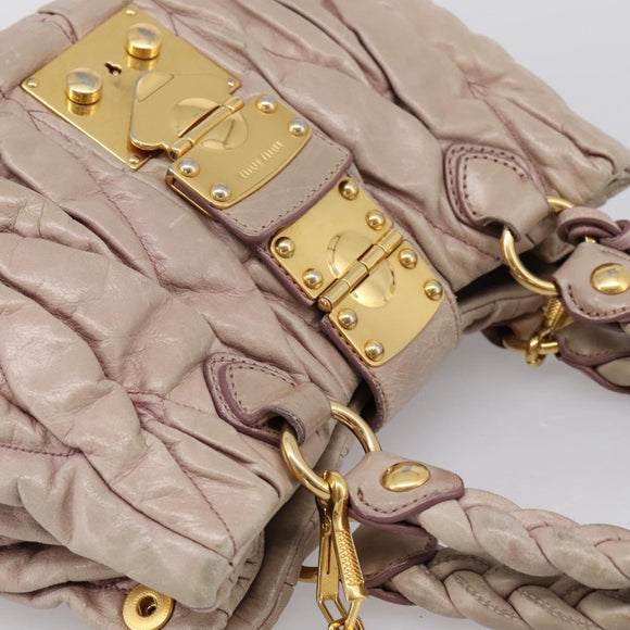 Miu Miu Matelasse Hand Bag Leather 2way Pink Gold Auth 199464A