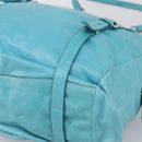 PRADA Tote Bag Leather Light Blue Silver Auth 199466V-16