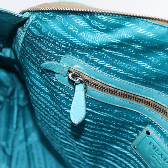 PRADA Tote Bag Leather Light Blue Silver Auth 199466V