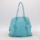 PRADA Tote Bag Leather Light Blue Silver Auth 199466V-12