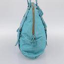PRADA Tote Bag Leather Light Blue Silver Auth 199466V-3