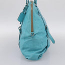 PRADA Tote Bag Leather Light Blue Silver Auth 199466V-4
