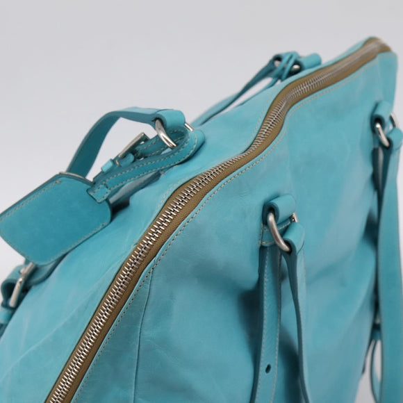 PRADA Tote Bag Leather Light Blue Silver Auth 199466V