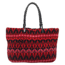 FENDI Tote Bag Wool Red Silver Auth 199467A-2