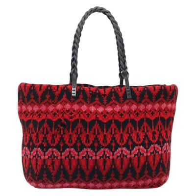 FENDI Tote Bag Wool Red Silver Auth 199467A - 0