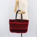 FENDI Tote Bag Wool Red Silver Auth 199467A-22