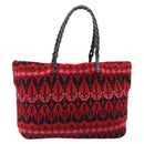 FENDI Tote Bag Wool Red Silver Auth 199467A-3