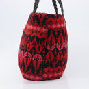 FENDI Tote Bag Wool Red Silver Auth 199467A-4