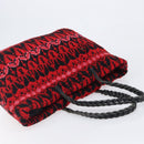 FENDI Tote Bag Wool Red Silver Auth 199467A-6
