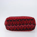 FENDI Tote Bag Wool Red Silver Auth 199467A-9