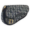 Christian Dior Trotter Canvas Saddle Pouch Navy Gold Auth 199475-1