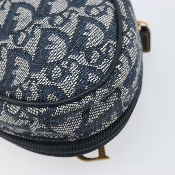 Christian Dior Trotter Canvas Saddle Pouch Navy Gold Auth 199475