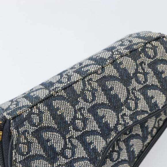 Christian Dior Trotter Canvas Saddle Pouch Navy Gold Auth 199475