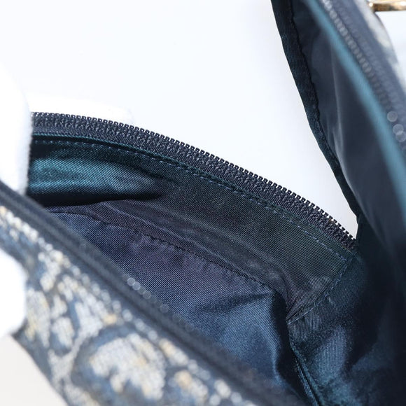 Christian Dior Trotter Canvas Saddle Pouch Navy Gold Auth 199475