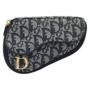 Christian Dior Trotter Canvas Saddle Pouch Navy Gold Auth 199475-2