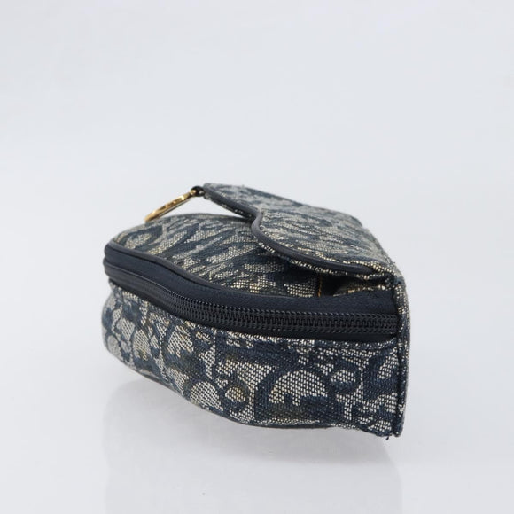 Christian Dior Trotter Canvas Saddle Pouch Navy Gold Auth 199475