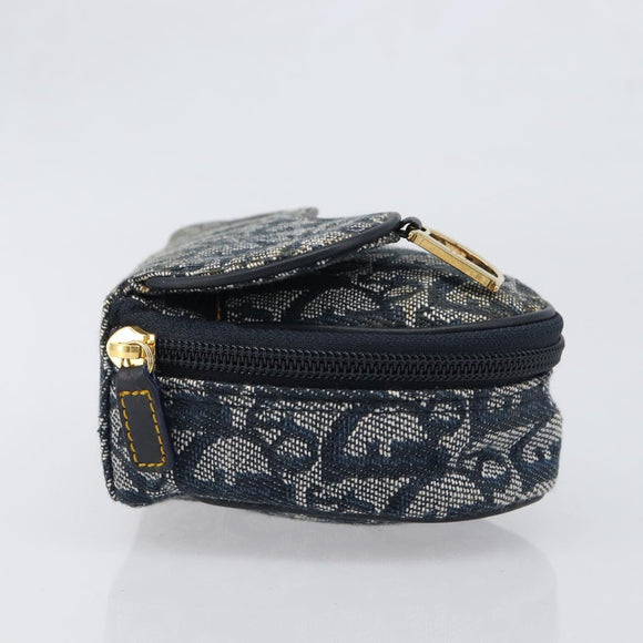 Christian Dior Trotter Canvas Saddle Pouch Navy Gold Auth 199475