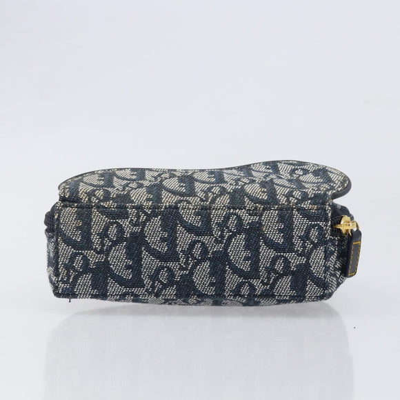 Christian Dior Trotter Canvas Saddle Pouch Navy Gold Auth 199475