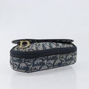 Christian Dior Trotter Canvas Saddle Pouch Navy Gold Auth 199475-7