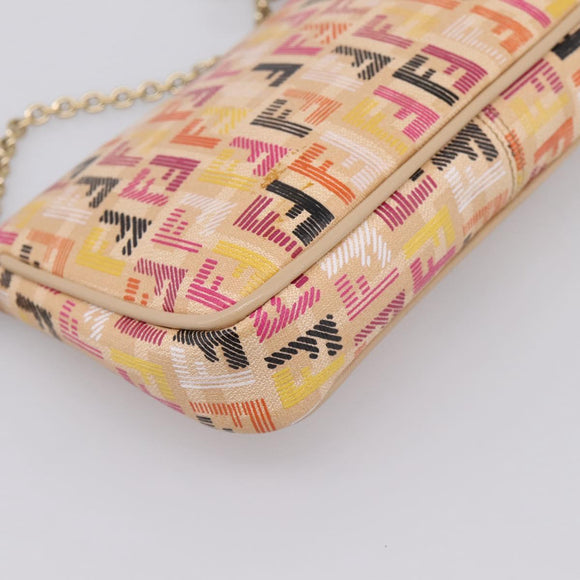 FENDI Zucchino Canvas Accessory Pouch PVC Multicolor Gold Auth 199476V