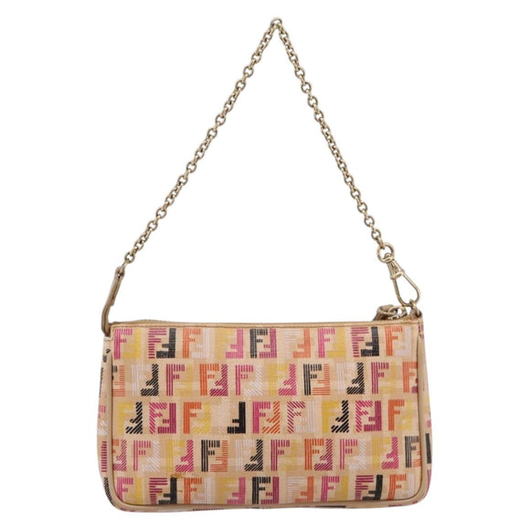 FENDI Zucchino Canvas Accessory Pouch PVC Multicolor Gold Auth 199476V