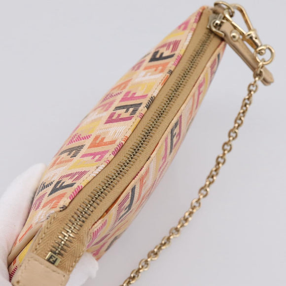 FENDI Zucchino Canvas Accessory Pouch PVC Multicolor Gold Auth 199476V
