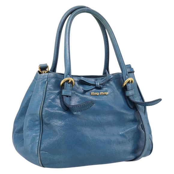 Miu Miu Hand Bag Leather 2way Blue Gold Auth 199477V