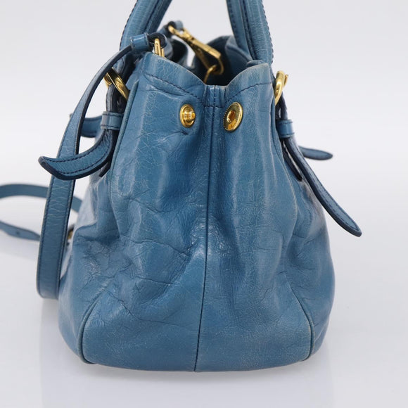 Miu Miu Hand Bag Leather 2way Blue Gold Auth 199477V