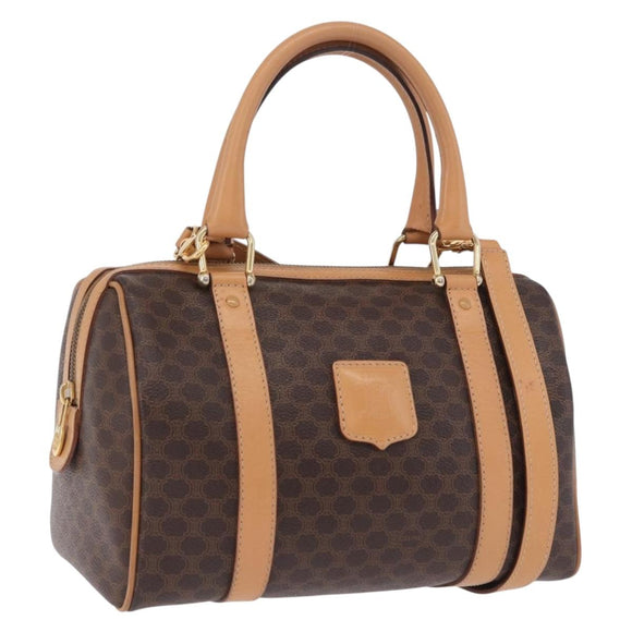 CELINE Macadam Canvas Hand Bag PVC Leather 2way Brown Gold Auth 199479V
