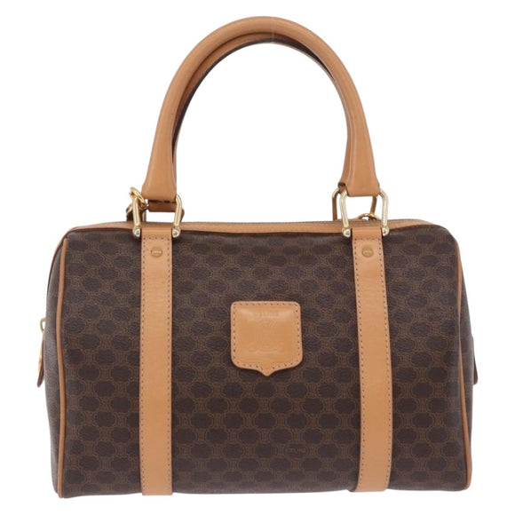 CELINE Macadam Canvas Hand Bag PVC Leather 2way Brown Gold Auth 199479V
